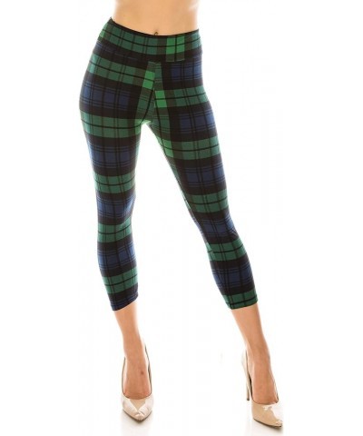 Women's Comfort Stretch Soft Solid Print 3" High Waist Band Active Capri Yoga Pants Leggings Black/Green $8.50 Others