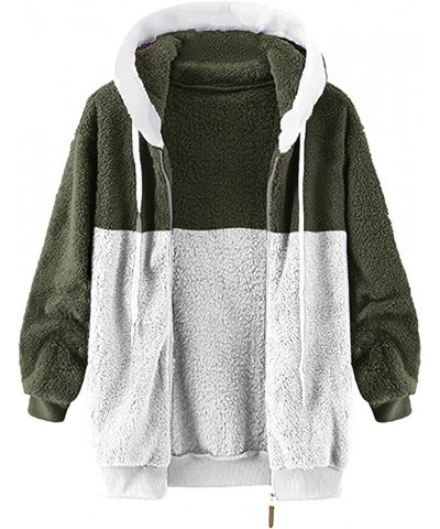 Winter Coats for Women Fuzzy Fleece Jacket Hooded Color Block Patchwork Cardigan Coats Outerwear with Pockets A3-ag $7.41 Jac...