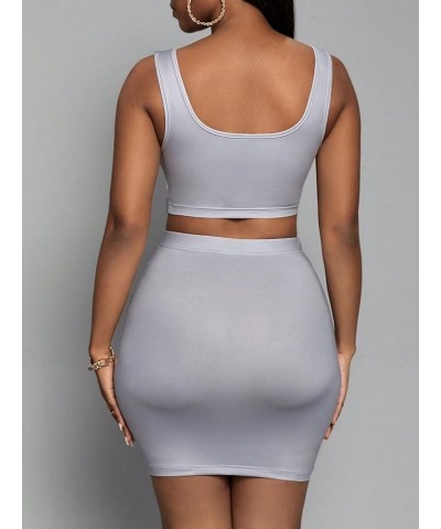 Women's 2 Piece Outfit Y2K Letter Graphic Tank Crop Tops and Bodycon Mini Skirt Set Lilac Purple $16.82 Suits