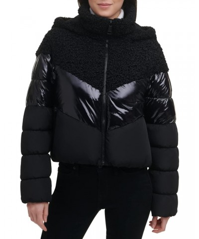 Women's Mix Media Puffer Jacket, Black $44.59 Jackets