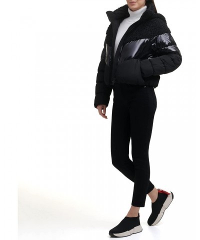 Women's Mix Media Puffer Jacket, Black $44.59 Jackets