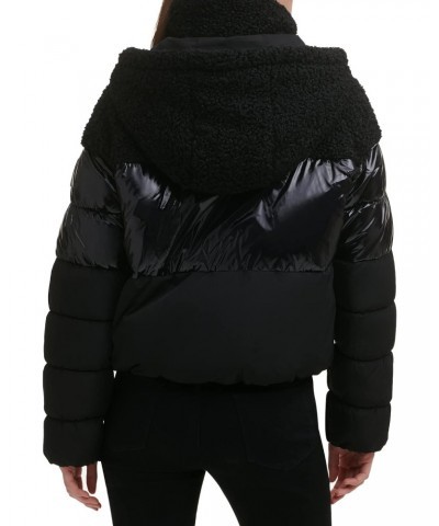 Women's Mix Media Puffer Jacket, Black $44.59 Jackets