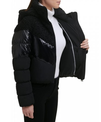 Women's Mix Media Puffer Jacket, Black $44.59 Jackets