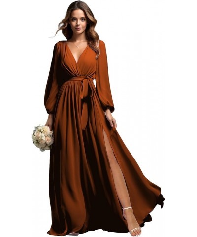 Long Sleeve Bridesmaid Dresses with Slit for Women Chiffon V Neck Formal Evening Gown Wisteria $34.40 Dresses