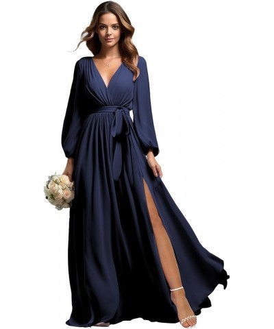 Long Sleeve Bridesmaid Dresses with Slit for Women Chiffon V Neck Formal Evening Gown Wisteria $34.40 Dresses