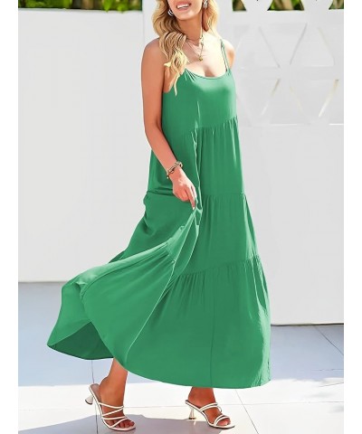 Womens Summer Dresses Loose Sleeveless Spaghetti Strap Asymmetric Tiered Maxi Dress Green $19.94 Dresses