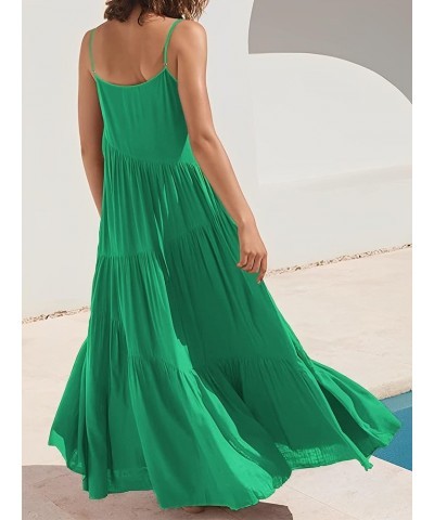 Womens Summer Dresses Loose Sleeveless Spaghetti Strap Asymmetric Tiered Maxi Dress Green $19.94 Dresses