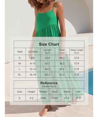 Womens Summer Dresses Loose Sleeveless Spaghetti Strap Asymmetric Tiered Maxi Dress Green $19.94 Dresses