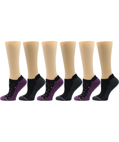 Womens Low Cut Cushioned Breathable Compression Ankle Socks with Arch Support 6 Pairs Black Purple Hearts $20.29 Activewear