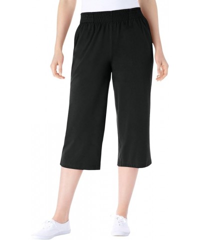 Women's Plus Size Elastic-Waist Knit Capri Pant Black $17.48 Pants