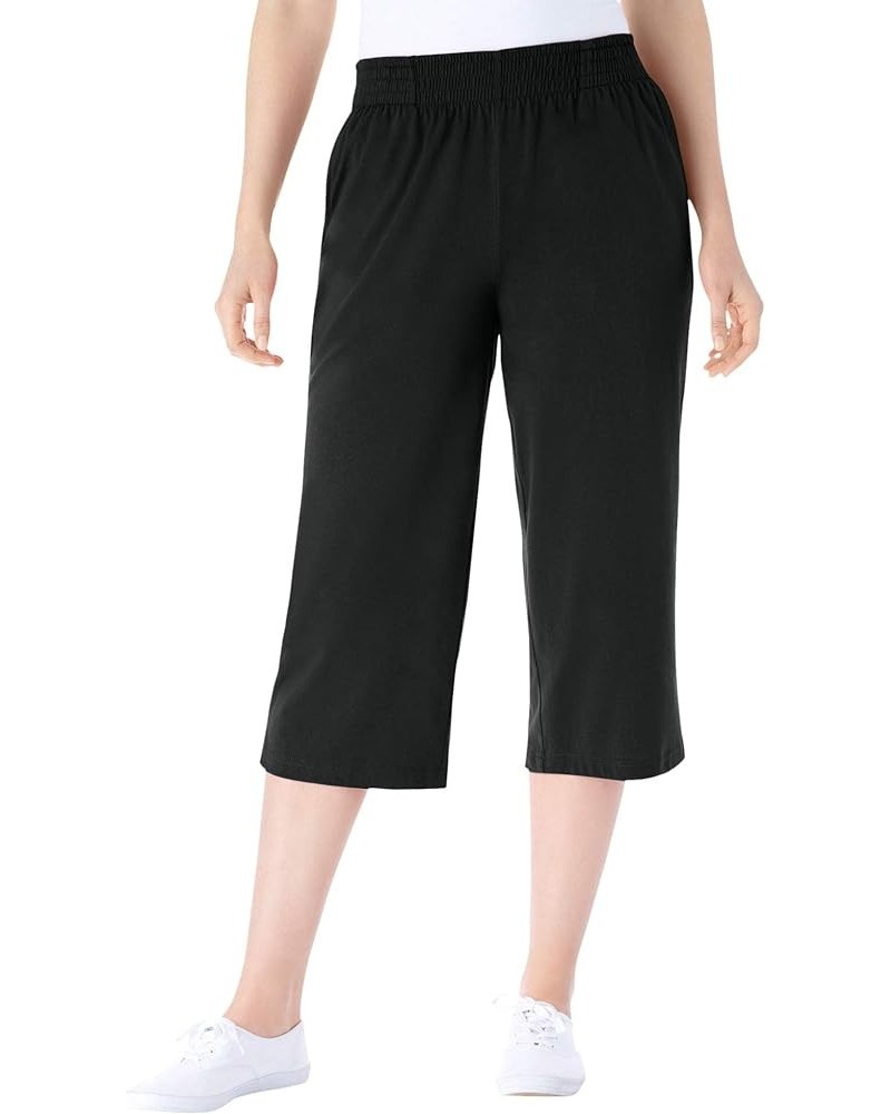 Women's Plus Size Elastic-Waist Knit Capri Pant Black $17.48 Pants