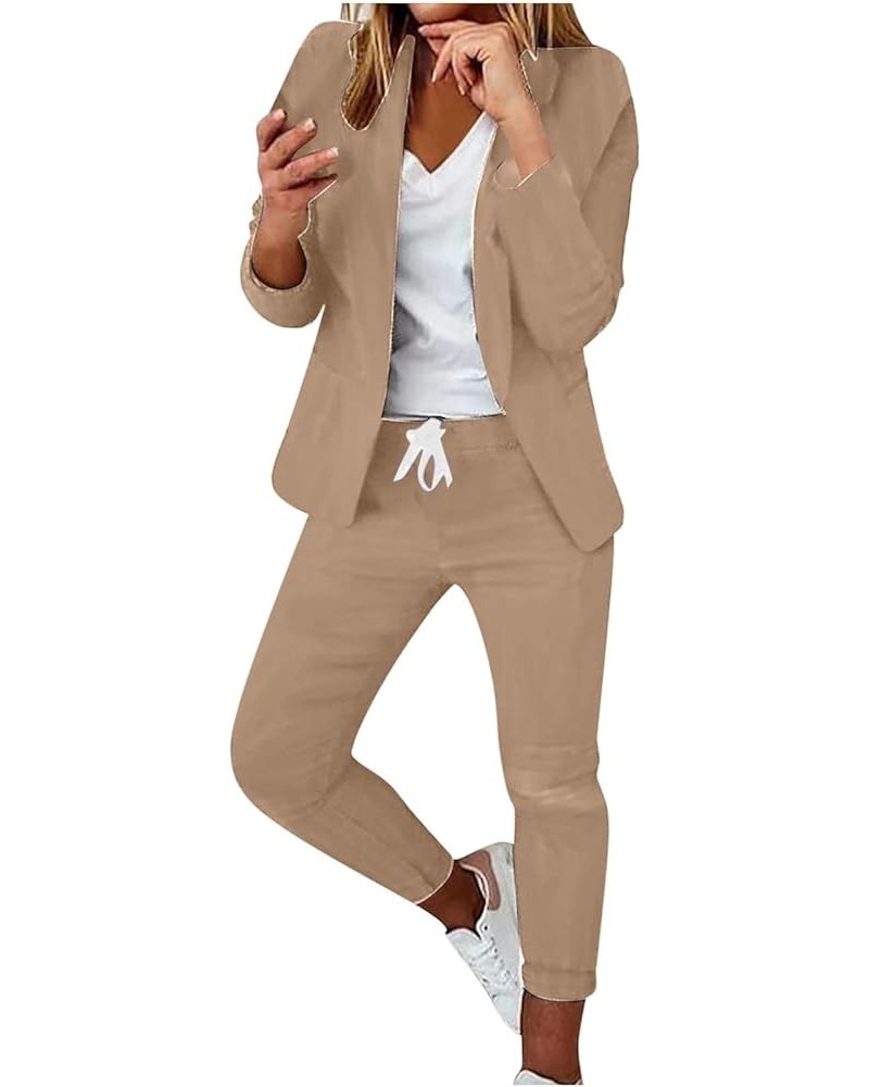 Women's Blazer Suits 2 Piece Work Pant Suit Business Jacket Office Lady Suits Sets 2023 Slim Fit Trouser Blazers 04khaki $6.9...