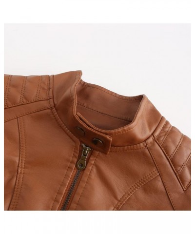 Women's Faux Leather Textured Short Moto Jacket Zip-up Lightweight Long Sleeve Slim PU Biker Coat with Pockets Camel $29.14 C...