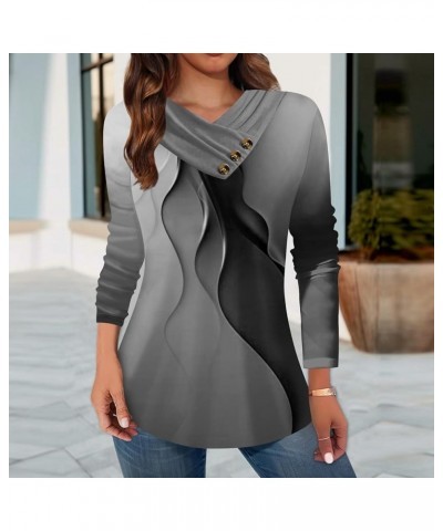 Long Sleeve Shirts for Women Button V-Neck Floral Print Shirt Casual Fashion Blouses Summer Baggy Flowy Tee Shirt 01-gray $9....