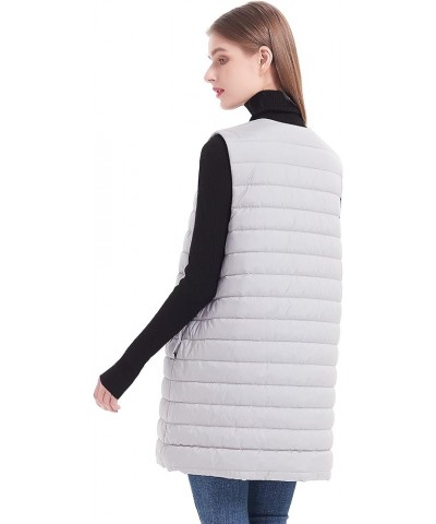 Women Long Puffer Vest Down Quilted Lightweight Button Opening Sleeveless Jacket with Pockets Button-grey $22.39 Vests