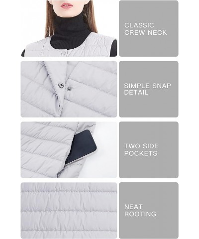 Women Long Puffer Vest Down Quilted Lightweight Button Opening Sleeveless Jacket with Pockets Button-grey $22.39 Vests