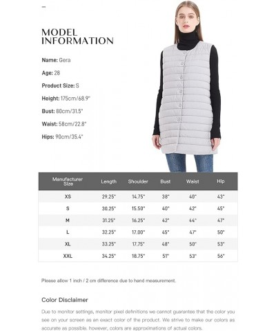 Women Long Puffer Vest Down Quilted Lightweight Button Opening Sleeveless Jacket with Pockets Button-grey $22.39 Vests