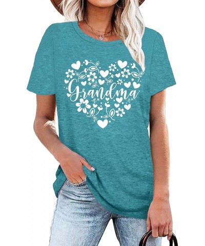 Grandma Shirts Women Grandmother Heart Printed Tshirt Floral Mama Casual Tee Mother Short Sleeve Top Shirt Cyanblue $11.52 T-...