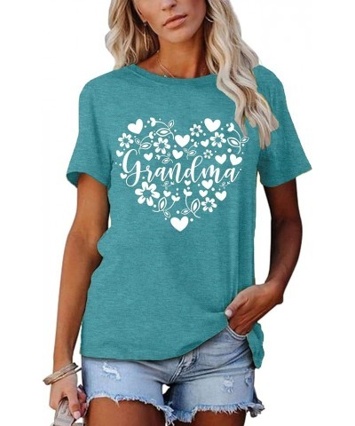 Grandma Shirts Women Grandmother Heart Printed Tshirt Floral Mama Casual Tee Mother Short Sleeve Top Shirt Cyanblue $11.52 T-...