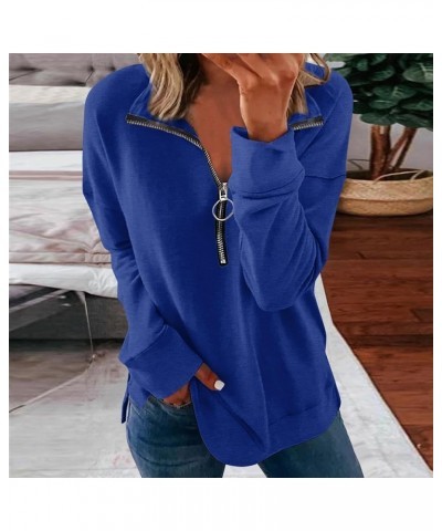 Womens Quarter Zip Pullover Causal Long Sleeve Zipper Sweatshirt Cute Loose Half Zip Sweater Trendy Fall Clothes B Blue $9.12...