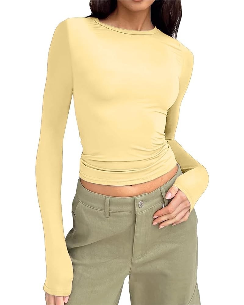 Women's Casual Crew Neck Sweatshirt Loose Soft Long Sleeve Pullover Tops Fleece for Women New-9-yellow $3.24 Shirts