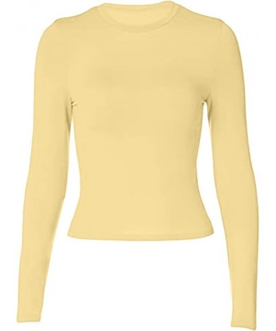 Women's Casual Crew Neck Sweatshirt Loose Soft Long Sleeve Pullover Tops Fleece for Women New-9-yellow $3.24 Shirts