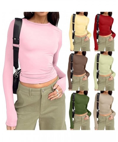 Women's Casual Crew Neck Sweatshirt Loose Soft Long Sleeve Pullover Tops Fleece for Women New-9-yellow $3.24 Shirts