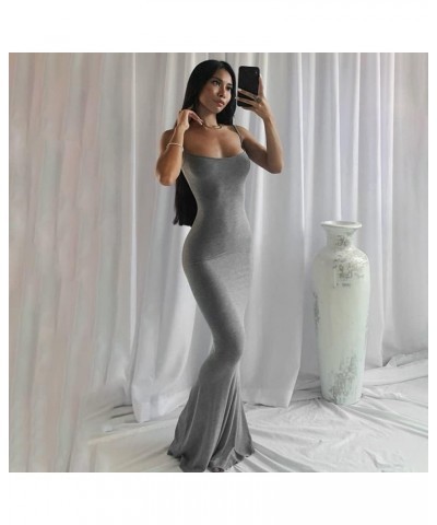 Women's Casual Lounge Slip Long Dress Sleeveless Bodycon Maxi Dresses Solid Color Grey $14.05 Dresses