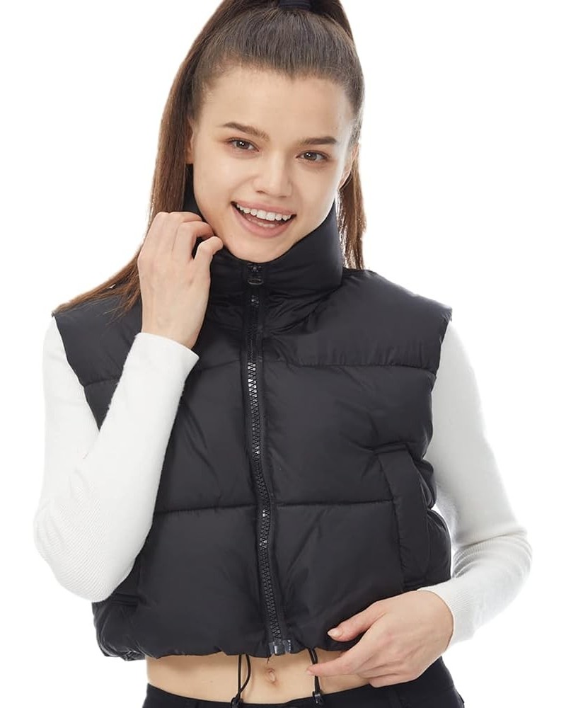 Women's Winter Padded Vest High Stand Collar Lightweight Sleeveless Crop Puffer Gilet Coat Black-pockets $12.31 Jackets