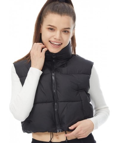 Women's Winter Padded Vest High Stand Collar Lightweight Sleeveless Crop Puffer Gilet Coat Black-pockets $12.31 Jackets