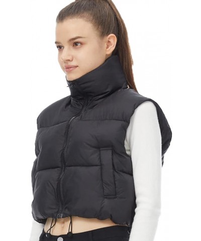 Women's Winter Padded Vest High Stand Collar Lightweight Sleeveless Crop Puffer Gilet Coat Black-pockets $12.31 Jackets