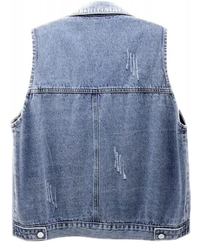 Women Denim Vest Button Up Sleeveless Jean Jacket Punk Denim Waistcoat Tops Distress-light Blue $15.64 Jackets