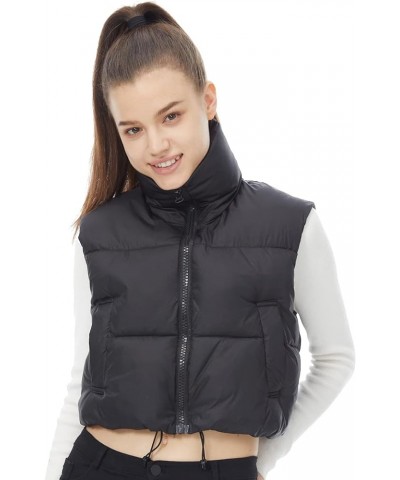 Women's Winter Padded Vest High Stand Collar Lightweight Sleeveless Crop Puffer Gilet Coat Black-pockets $12.31 Jackets