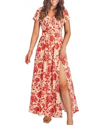 Women's Long/Short Sleeve V-Neck Wrap Waist Maxi Dress Short Sleeve F-floral02 $14.49 Dresses