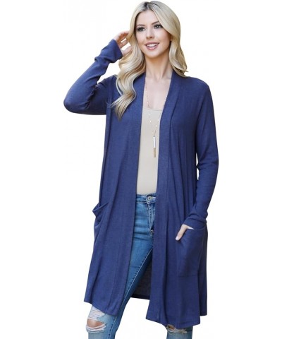 Classic Long Sleeve Open Cardigan - Relaxed Lightweight Pocket Shawl Cardi Outerwear Solid Open Front Pocket Cardi - Solid Na...