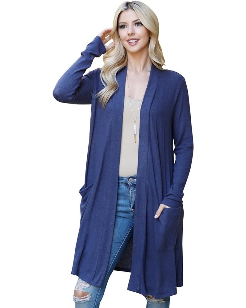 Classic Long Sleeve Open Cardigan - Relaxed Lightweight Pocket Shawl Cardi Outerwear Solid Open Front Pocket Cardi - Solid Na...