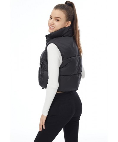 Women's Winter Padded Vest High Stand Collar Lightweight Sleeveless Crop Puffer Gilet Coat Black-pockets $12.31 Jackets