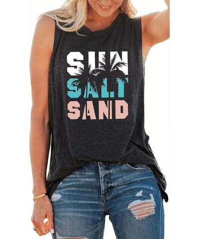 Sun Salt Sand Tank Tops Women Beach Shirts Coconut Tree Graphic Tees Summer Vacation Sleeveless Tee Tops Deep Gray $12.09 Tanks