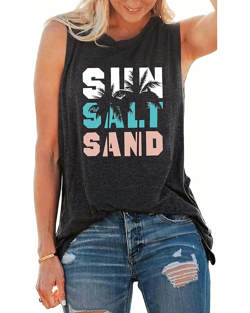 Sun Salt Sand Tank Tops Women Beach Shirts Coconut Tree Graphic Tees Summer Vacation Sleeveless Tee Tops Deep Gray $12.09 Tanks