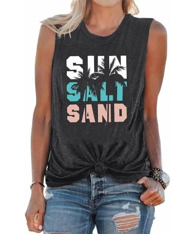 Sun Salt Sand Tank Tops Women Beach Shirts Coconut Tree Graphic Tees Summer Vacation Sleeveless Tee Tops Deep Gray $12.09 Tanks