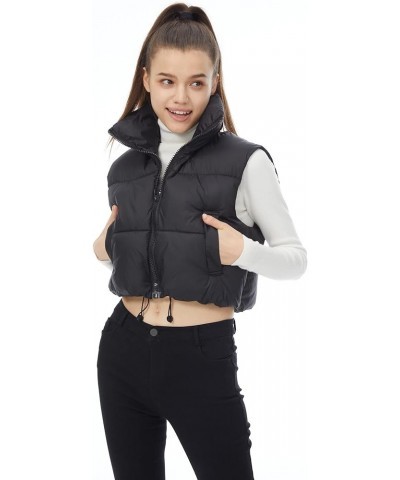 Women's Winter Padded Vest High Stand Collar Lightweight Sleeveless Crop Puffer Gilet Coat Black-pockets $12.31 Jackets