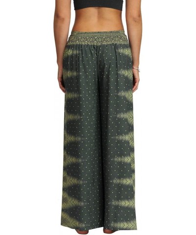 Women's Boho Printed Palazzo Side Split Wide Leg Workout Yoga Pants Army Green Feather $13.74 Pants