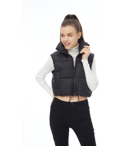 Women's Winter Padded Vest High Stand Collar Lightweight Sleeveless Crop Puffer Gilet Coat Black-pockets $12.31 Jackets