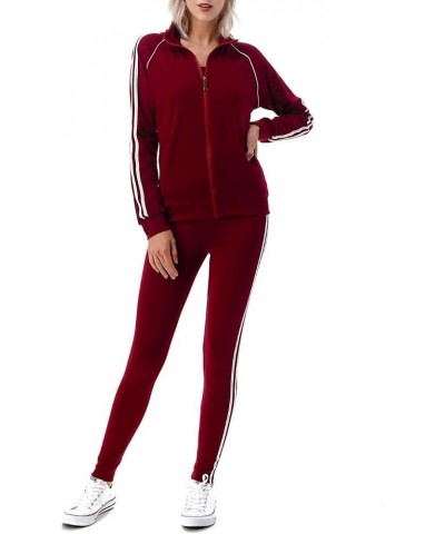 Women's 3 Piece Workout Set Tracksuit For Women- Full Zip Active Hoodie Jacket-Raceback Tank & Leggings Track-burgundy $14.23...