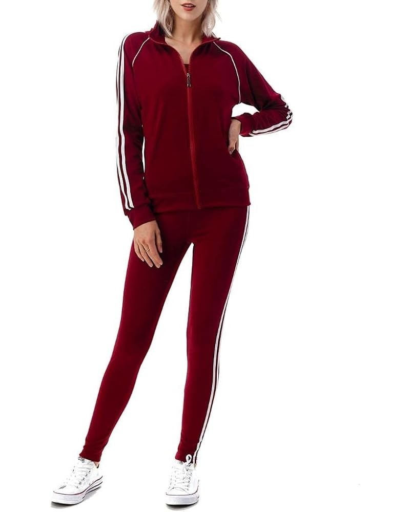 Women's 3 Piece Workout Set Tracksuit For Women- Full Zip Active Hoodie Jacket-Raceback Tank & Leggings Track-burgundy $14.23...