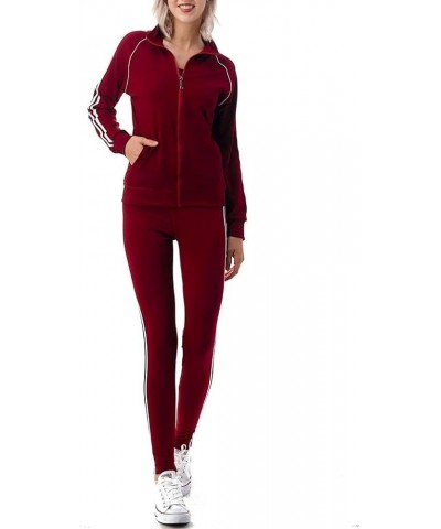 Women's 3 Piece Workout Set Tracksuit For Women- Full Zip Active Hoodie Jacket-Raceback Tank & Leggings Track-burgundy $14.23...