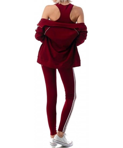 Women's 3 Piece Workout Set Tracksuit For Women- Full Zip Active Hoodie Jacket-Raceback Tank & Leggings Track-burgundy $14.23...