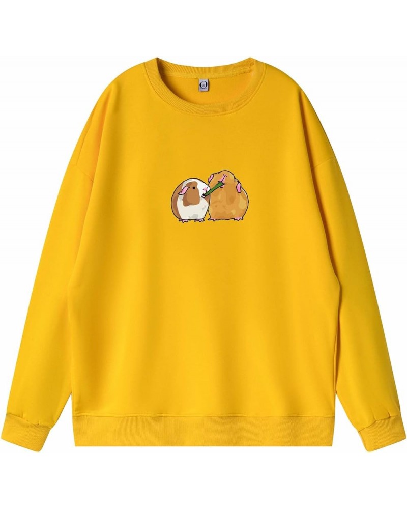 Guinea Pig Sweatshirt Crewneck Cotton Hoodie for Women Aesthetic Oversized Tops for Teen Girls Pullover Soft Clothes Yellow $...