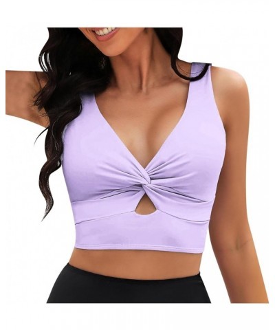 Bikini Tops for Women Padded Twist Knot Front Cropped Tankini Tops Adjustable Tank Swimwear 2024 Summer Sexy Beachwear Purple...