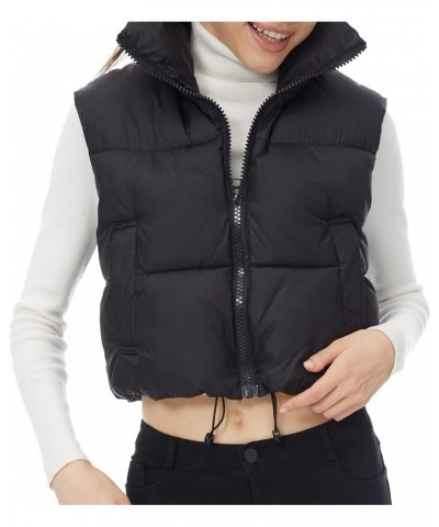 Women's Winter Padded Vest High Stand Collar Lightweight Sleeveless Crop Puffer Gilet Coat Black-pockets $12.31 Jackets